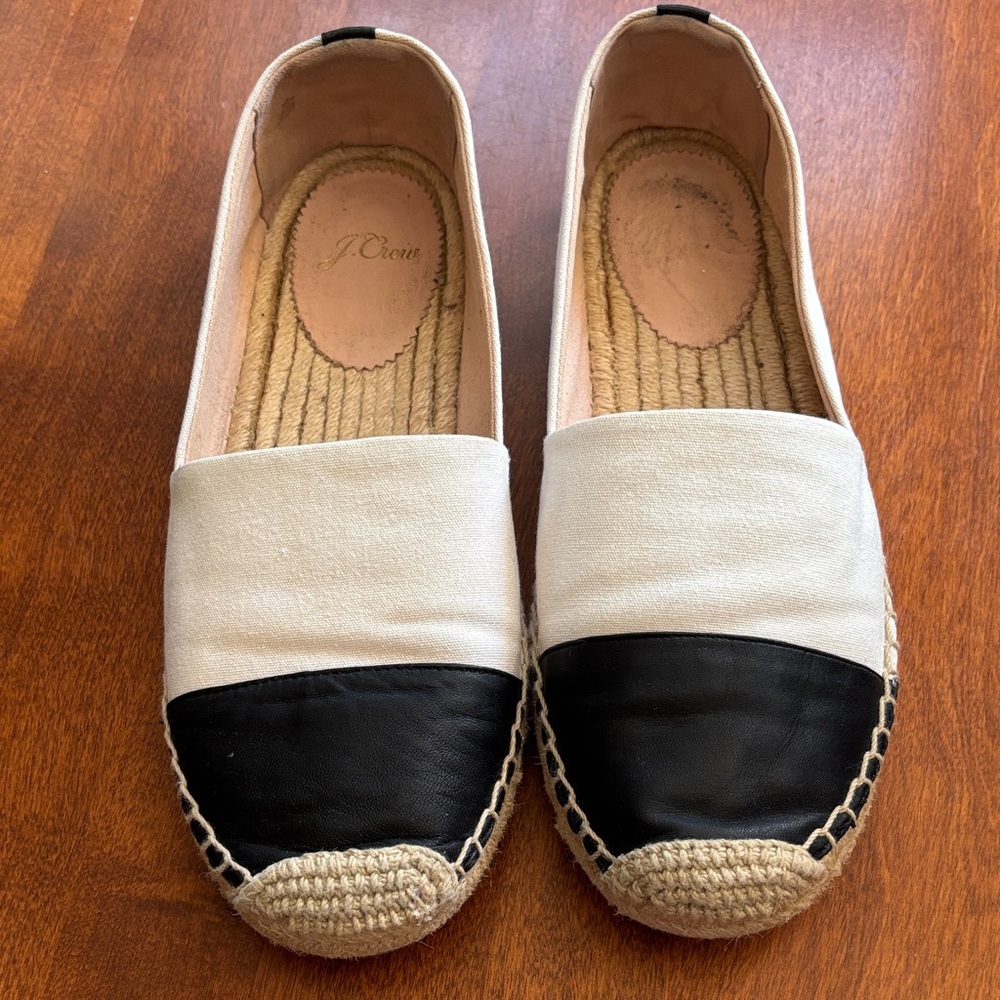 J. Crew Black and Cream Espadrille Shoes
